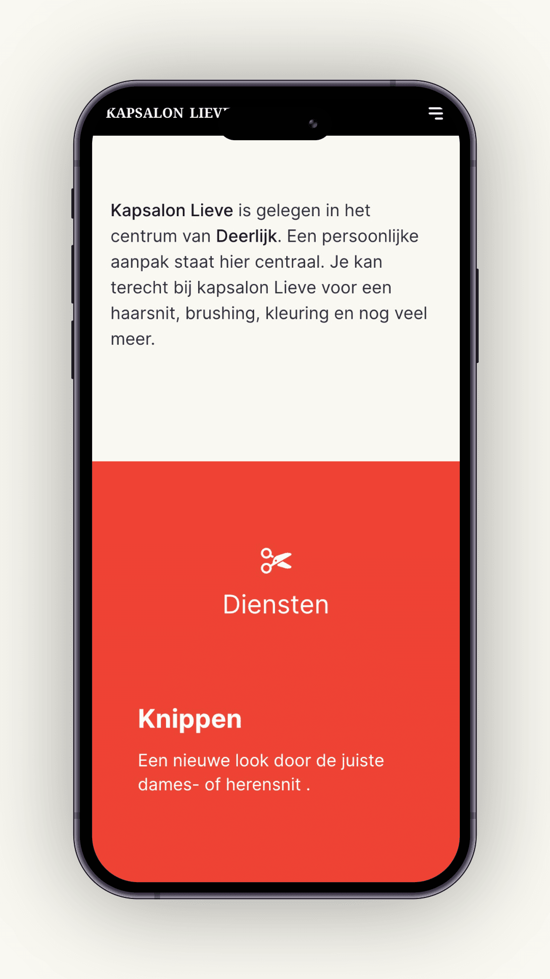 Mobile view of Kapsalon Lieve website